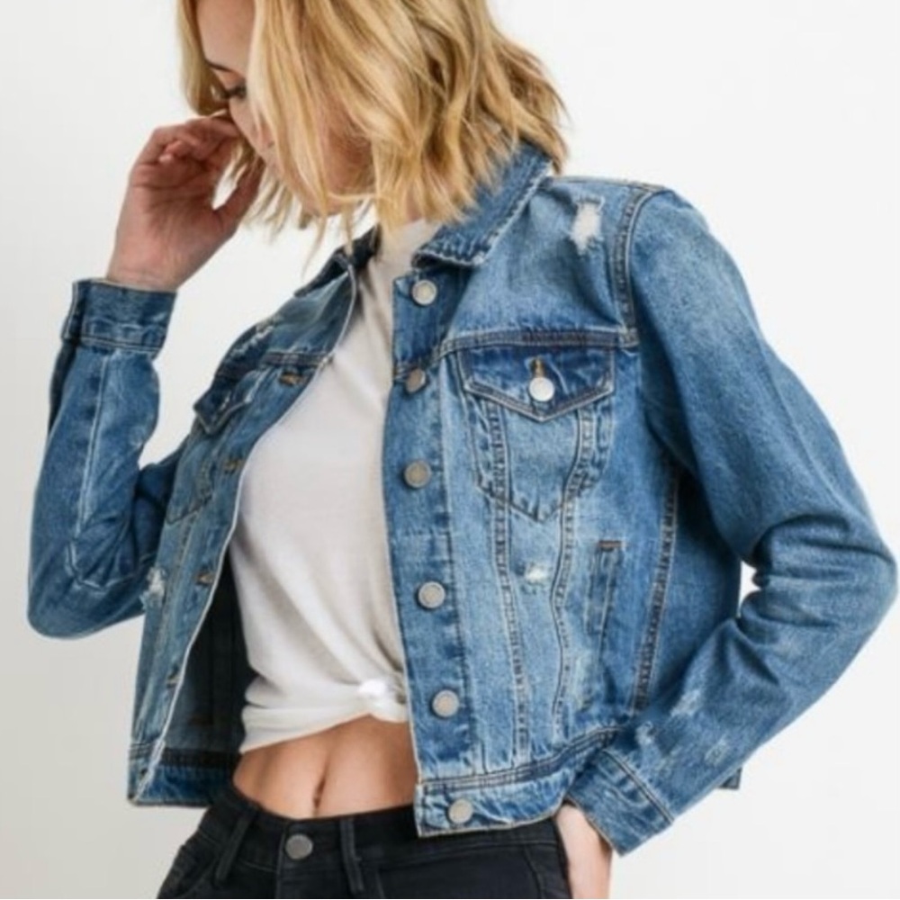 Black Label by C’est Toi Distressed Stone Washed Trucker Denim Jean Jacket L